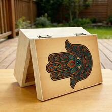 1pc Hand-Carved Wooden Storage Box With Sacred Hamsa Hand Design, Gift Box, Jewelry Box, Keepsake Box, Suitable For Jewelry Collection, Keepsake Storage, Home Decor, Bohemian Style - Multicolor - View 7