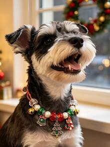 Kalung Anjing Natal, Desain Anyaman Buatan Tangan yang Dapat Diatur, dengan Liontin Pohon Natal dan Santa Claus, Hadiah Natal untuk Hewan Peliharaan, Cocok untuk Anjing dan Kucing Kecil - MultiWarna - View 3
