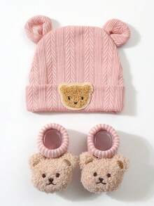 طقم دمية دب للأطفال الرضع مع قبعة محبوكة ناعمة وجوارب، قبعة طفل، وشاح رأس، حديثي الولادة - سنابل قمح 2 قطعة - مشاهدة 16