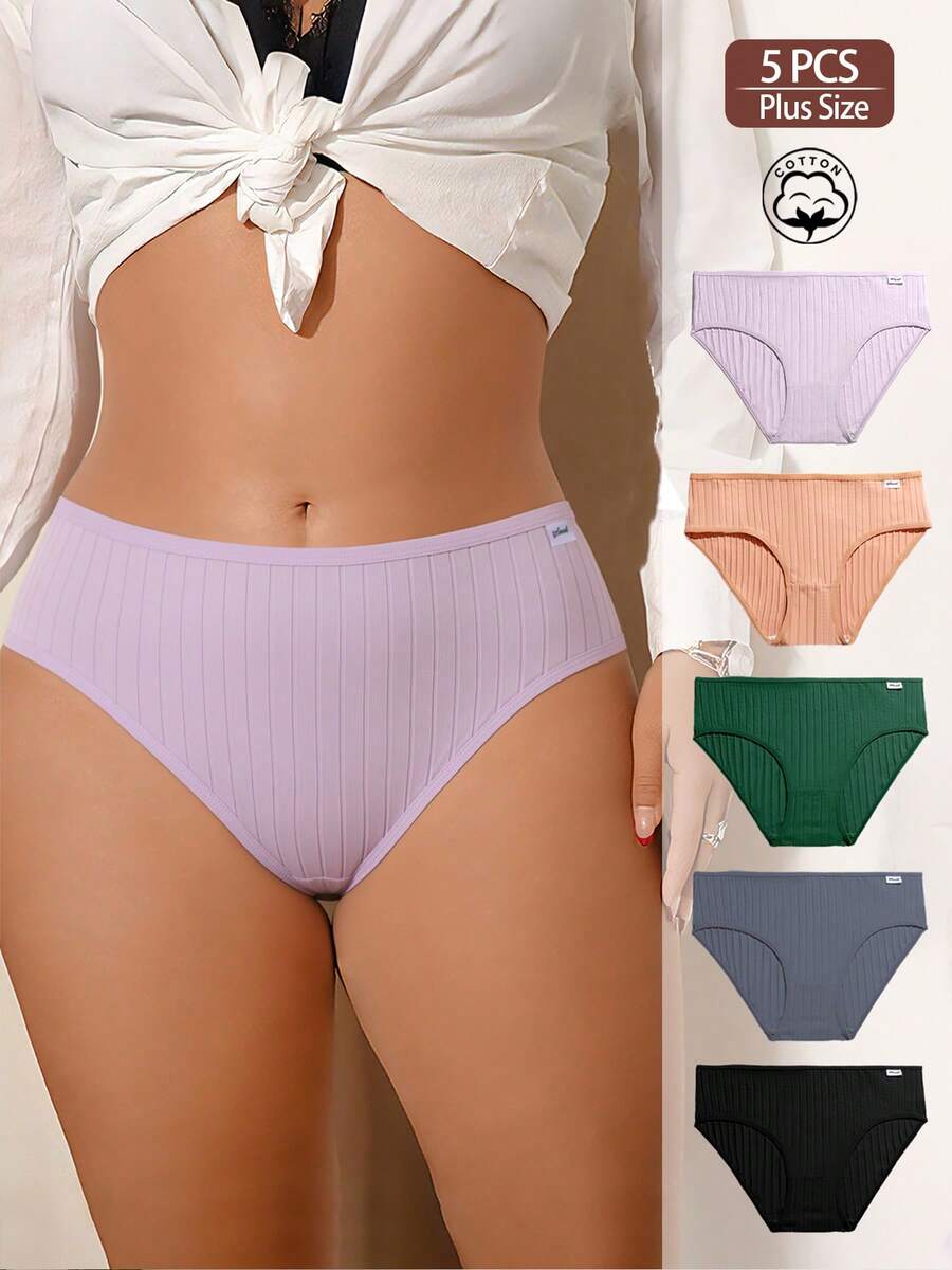 5pcs/Pack Comfortable Plus Size Women Cotton Briefs - Multicolor - View 1