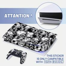 Disc Edition Sticker Set, Black & White Skull Pattern Waterproof Scratch-Resistant Self-Adhesive Vinyl Game Console Skin, Removable No Residue, Includes Full Console + 2 Controller Decorative Films - View 7