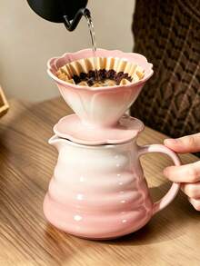 2pcs Drip Coffee Pot Set With Gradient Color Ceramic And Glass Material, Ceramic Coffee Dripper And Carafe, Handheld Coffee Brewer For Home, Camping And Outdoor Activities - Multicolor - View 1