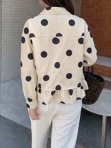 Women's Polka Dot Print Ruffle Hem Button Shirt, Casual Loose Long Sleeve Lapel Collar Blouse With Pockets, Spring Autumn Daily Wear - Yellow - View 8
