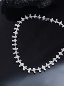 1 Buah Kalung Rantai Silang, Desain Salib Bertabur Berlian, Gelang Pria, Gaya Hip Hop, Cocok untuk Pakaian Sehari-hari, Pesta, dan Hadiah Hari Valentine - A - View 17
