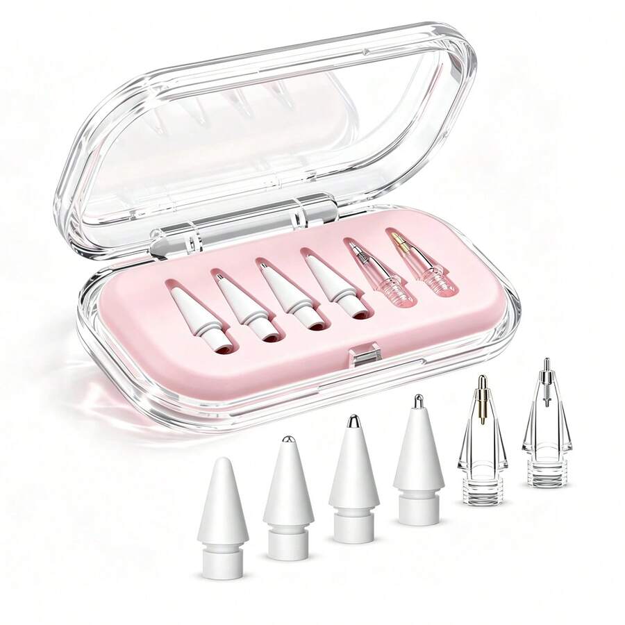6pcs Replacement Tips, Compatible With Apple Pencil Pro/2nd Gen/1st Gen/3rd Gen. | This Durable Hybrid Stylus Comes With A Transparent Storage Box, Compatible With IPad Pro/Air/Mini, Perfect For Writing And Drawing. - Multicolor - View 1