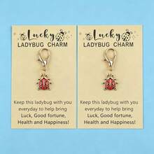 5pcs Lucky Ladybug Enamel Charm Keychain, Good Luck Wish Greeting Card, Lobster Clasp Bag Pendant Gift - Multicolor - View 6