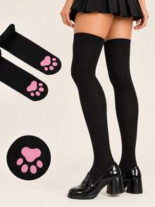 1/2 Pairs Women's Cat Paw Over-The-Knee Socks, Cute Soft 3D Toe-Cap Stockings For Cosplay, Costume Parties & Daily Wear - Multicolor - View 11