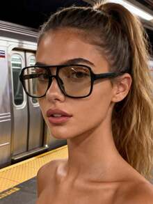 1 Pair Fashion Women's Glasses, Decorative Glasses, Large Frame Aviator Full Frame Glasses - Multicolor - View 2