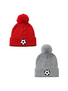 1/2pcs Unisex Print Soccer Knitted Beanie Hat,Soft Warm Winter Cap For Outdoor Activities,Daily Wear,Cold Weather - Multicolor - View 11