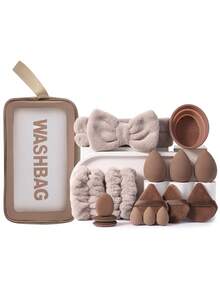 17/25/42Pcs Complete Cosmetic Tool Kit,25Pcs Soft Synthetic Makeup Brushes For Face & Eye Makeup, Assorted Soft Makeup Sponges, Multi‑Shape Powder Puffs, Brush Washing Bowl, Cosmetic Carry Pouch And Facial Headbands, Versatile Accessories For,Powder - Brown - View 13