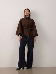 Women's Vintage Short Tie Cape Overcoat Suitable For Autumn/Winter - Brown - View 4
