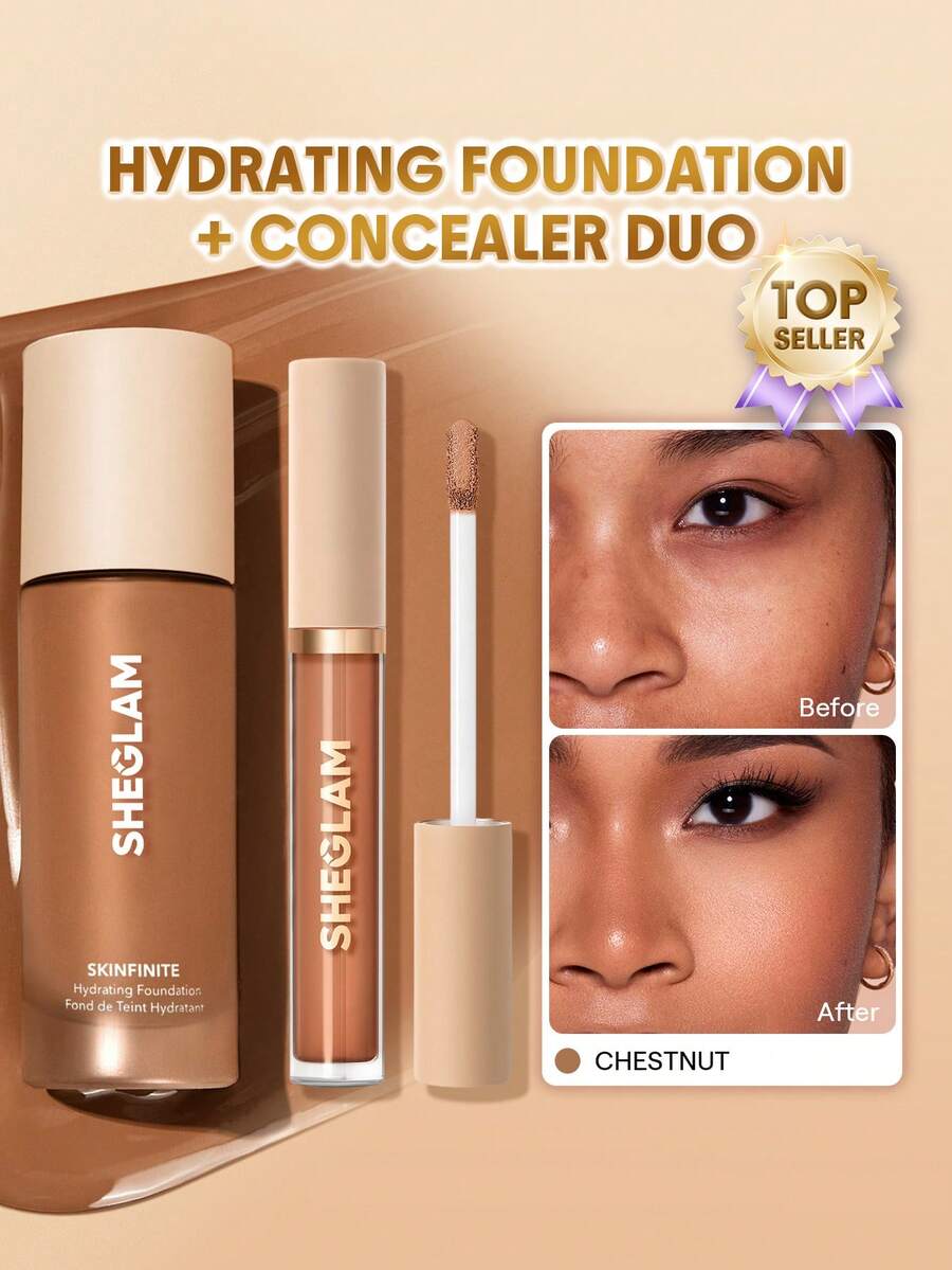 SHEGLAM [2 قطعة] مجموعة Skinfinite كريم أساس مرطب & Like Magic خافي عيوب مرطب - Chestnut - مشاهدة 1