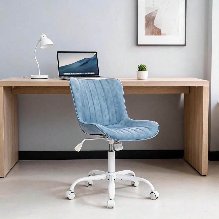 Soft Soft Swivel Entryway Storage Chair – 60 X 63 X 79 Cm Modern Scallop Back Armchair With 360° Rotation, Upholstered Shell Design For Bedroom, Vanity, Lounge, Office - Blue - View 1