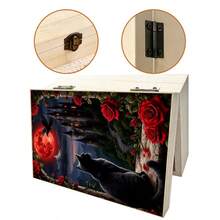 1pc Wooden Storage Box With Gothic Style Moon, Castle, Cat And Rose Illustration, Used As Gift Storage Box, Small Accessory Organizer, Jewelry Collection Memorial Box, Keepsake Storage Box, Home Decor, Creating Gothic Mysterious Home Aesthetic - Multicolor - View 7