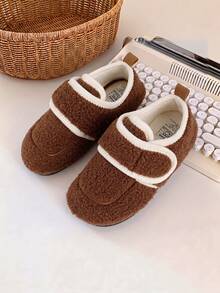 1 Pair Infant Toddler Autumn/Winter Warm Fashion Slippers, Padded Collar No Friction, Hook And Loop Adjustable, Flexible Non-Slip Sole, Comfortable For Baby Crawling On Floors, Casual Slippers For Home, Indoor And Outdoor Wear - Brown - View 6