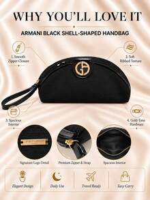 Giorgio Armani Armani 黑色貝殼包,24×11.5cm,單件,質感高級,大容量,適合日常、旅行收納美妝用品 - 黑色 - 查看 5