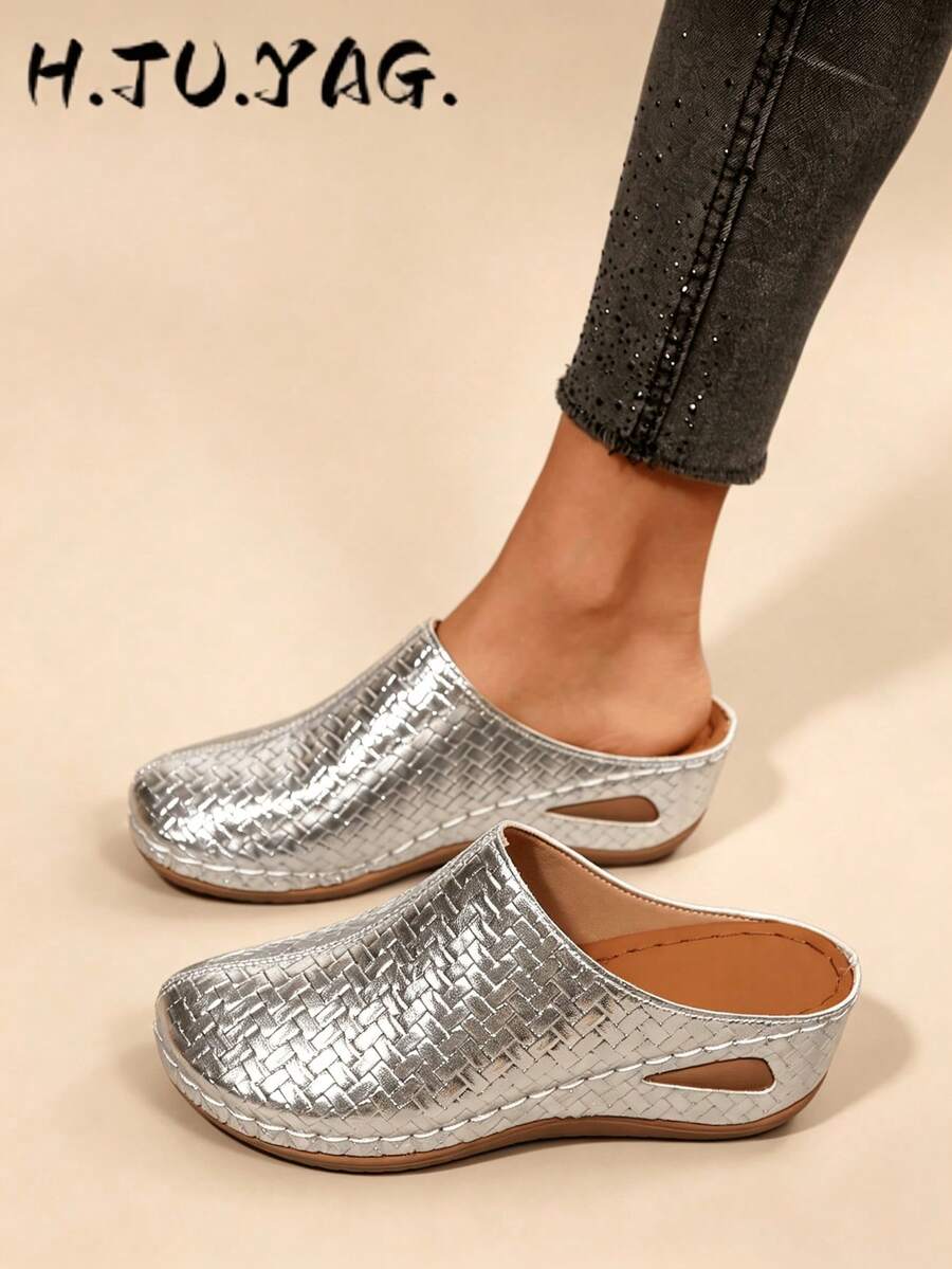 Fashion Women's New Wedge Heel Thick Sole Closed Toe Mule Slippers, Lightweight Comfortable Soft Sole For Home And Walking, Spring And Autumn