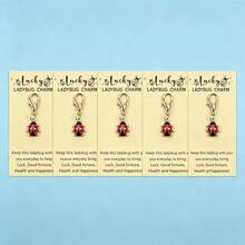 5pcs Lucky Ladybug Enamel Charm Keychain, Good Luck Wish Greeting Card, Lobster Clasp Bag Pendant Gift - Multicolor - View 9