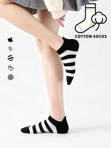 5 Pairs Unisex Striped Solid Color Cow Cartoon Cotton Boat Socks, Simple Flat Foot Cover Socks, Suitable For Men And Women - Multicolor - View 2