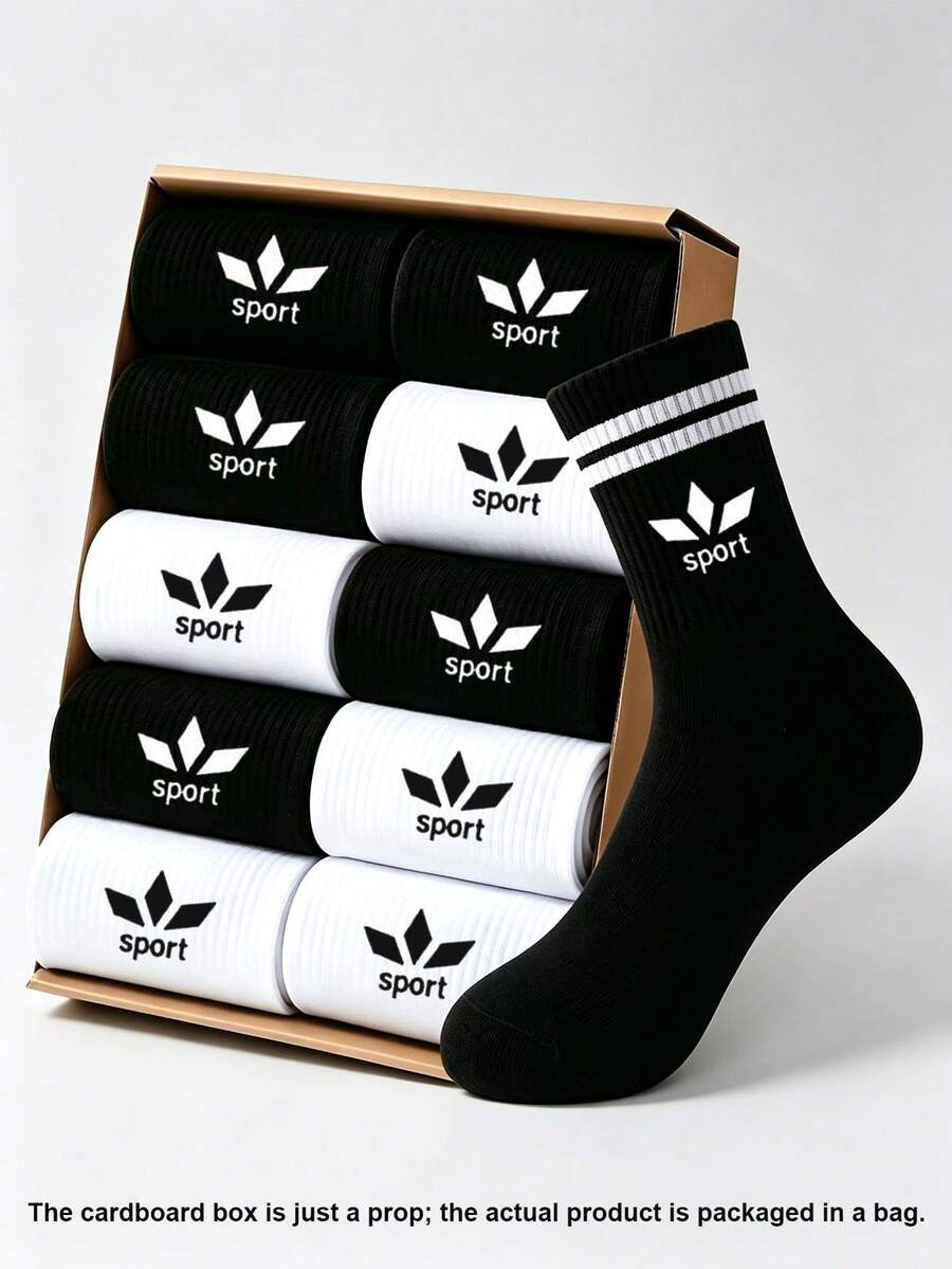 1/10/20 pares de calcetines deportivos de media caña para hombre en negro y blanco, calcetines para pareja, cómodos, casuales y transpirables, aptos para uso diario, deportes, todas las estaciones, unisex - Blanco y Negro - Ver 1