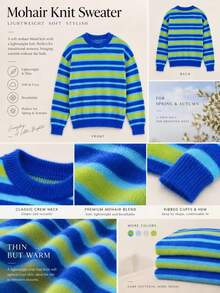 Women's Autumn/Winter Sweater, New Fashion Style, Minimalist Casual, Versatile For Home And Daily Wear, Round Neck Vintage Striped - Green - View 8