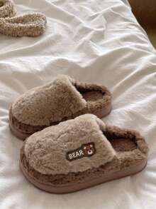 Men's Thick Sole Closed-Toe Slippers, Fluffy Comfortable Indoor/Outdoor Bedroom Slippers For Autumn/Winter - Dark Brown - View 6