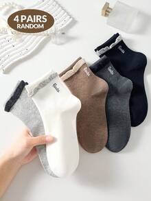 4 Pairs Women's Cute Sweet Letter Lace Solid Color Mid-Calf Socks/Boat Socks/Short Socks/Ankle Socks, White Socks, Minimalist Socks, Student Socks, Comfortable Casual Creative Daily Versatile Socks, Random Colors, Suitable For Daily Life, Suitable For Spring Summer Autumn Winter Wear, All Seasons Applicable. - Multicolor - View 11