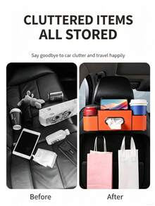 1PC/5PCSCar Seat Back Organizer, Multifunctional Auto Backseat Storage Box With Cup Holders, Tissue Box & Phone Holder, Hanging Car Storage Bag For Drinks, Small Items, Universal Vehicle Back Seat Accessories For Road Trip - Multicolor - View 6