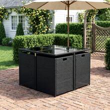 AYAYM Garden Furniture Set With Cushions, Convertible L‑Shaped Outdoor Rattan Sofa Set With Storage Box & Glass Coffee Table For Patio Conservatory Garden, Black & White - 8-seater With Glass Dining Table - View 7