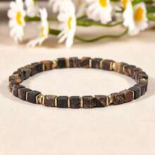 Vintage Style Picture Stone 5mm Square Bead Bracelet, Symbolizing Artistic Aesthetics & Creativity, Handmade Natural Stone Hypoallergenic Jewelry, Suitable For Wearing During Creative Work - Multicolor - View 4