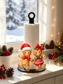 Gingerbread Man Tabletop Standing Paper Towel Holder, Kitchen Paper Towel Rack, Home Party Decoration And Storage Paper Towel Holder, Lightweight And Affordable, Suitable For Kitchen, Bathroom, Toilet, Dining Room, Living Room, Bedroom, Suitable For Various Holiday Decorations (Paper Towels Not Included) - Multicolor - View 2