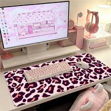 Pink Dark Purple Leopard Print PU Leather Desk Mat, Waterproof Non-Slip Large Extended Mouse Pad, Aesthetic Table Keyboard Protector For Gaming Office Home Desktop Decor - View 1