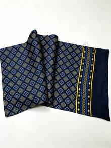 Luxury Men's Scarf, Premium Navy Blue, Classic Geometric Pattern, Fashion Item, Formal Occasions, Daily Wear - Navy Blue - View 6