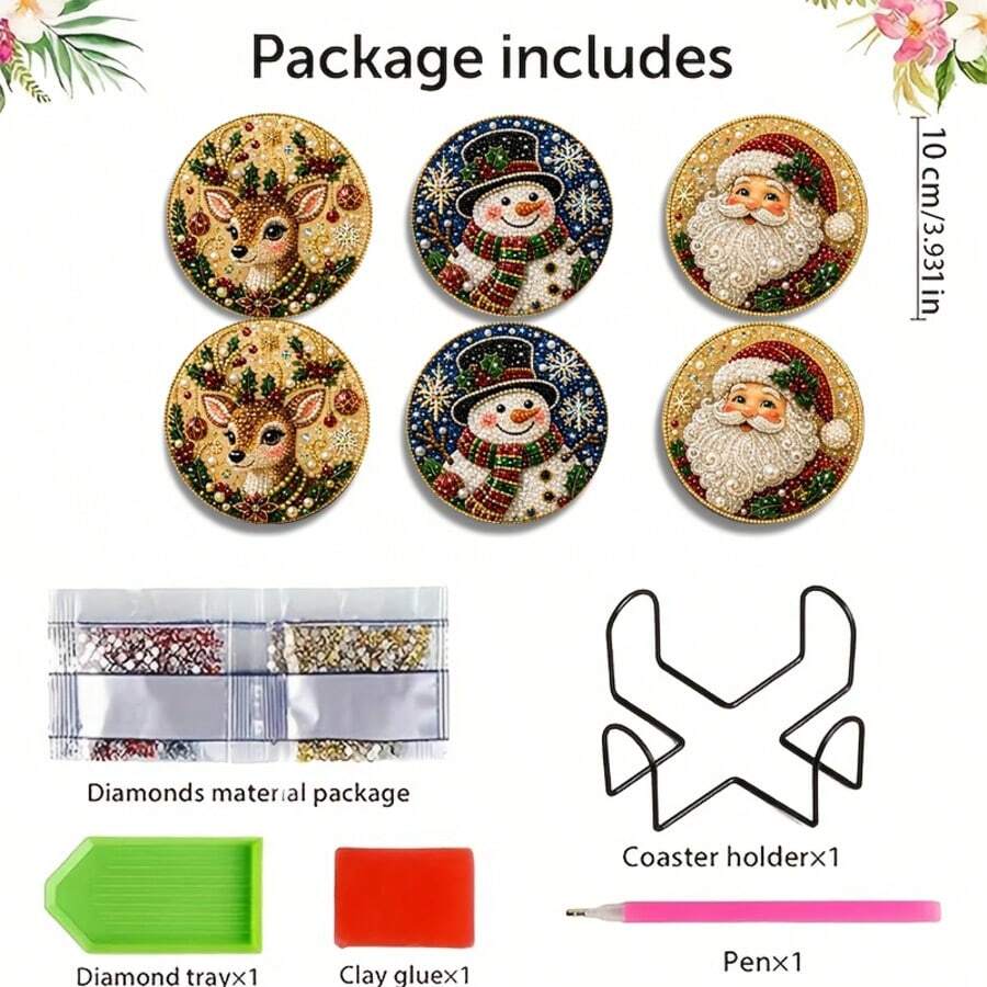 Christmas Bestseller DIY Pearl & Colorful Rhinestone Diamond Painting Coaster Set, Suitable For Beginners, Perfect For Home And Holiday Decor, DIY Craft Kit, Ideal Christmas Gift For Friends And Family - Rhinestone Coaster/QY215 - View 1