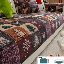 1pc Christmas Reindeer & Christmas Tree Patchwork Sofa Cover, Soft & Comfortable, Easy To Install, Non-Slip & Durable, Pet Stain Resistant, Suitable For 1-4 Seater Sofa, All Season Use, Living Room Bedroom Study, Machine Washable, Enhance Home Happiness - Purple - View 12