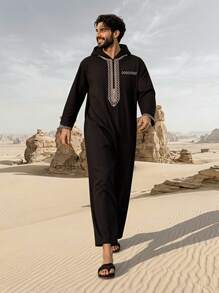 New Men's Loose Hooded Robe Luxury Men's Embroidered Long Sleeve Clothing Robe Middle East Juba Sobey Traditional Men's Robe - Black - View 2