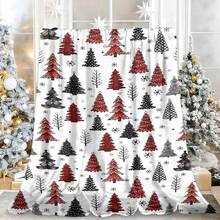 1pc Red & Black Plaid Christmas Tree Theme Digital Print Flannel Blanket - Modern Style, Soft & Comfortable Polyester Knit Fabric For All Seasons, Multi-Purpose, Suitable For Sofa, Bed, Travel, Camping, Chair, Gift Blanket - Multicolor - View 8