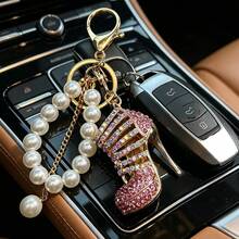 1pc Metal High Heel Shoe Keychain - Car Key Hanger, Women's Bag Accessory, Holiday Gift - Old Gold - View 4