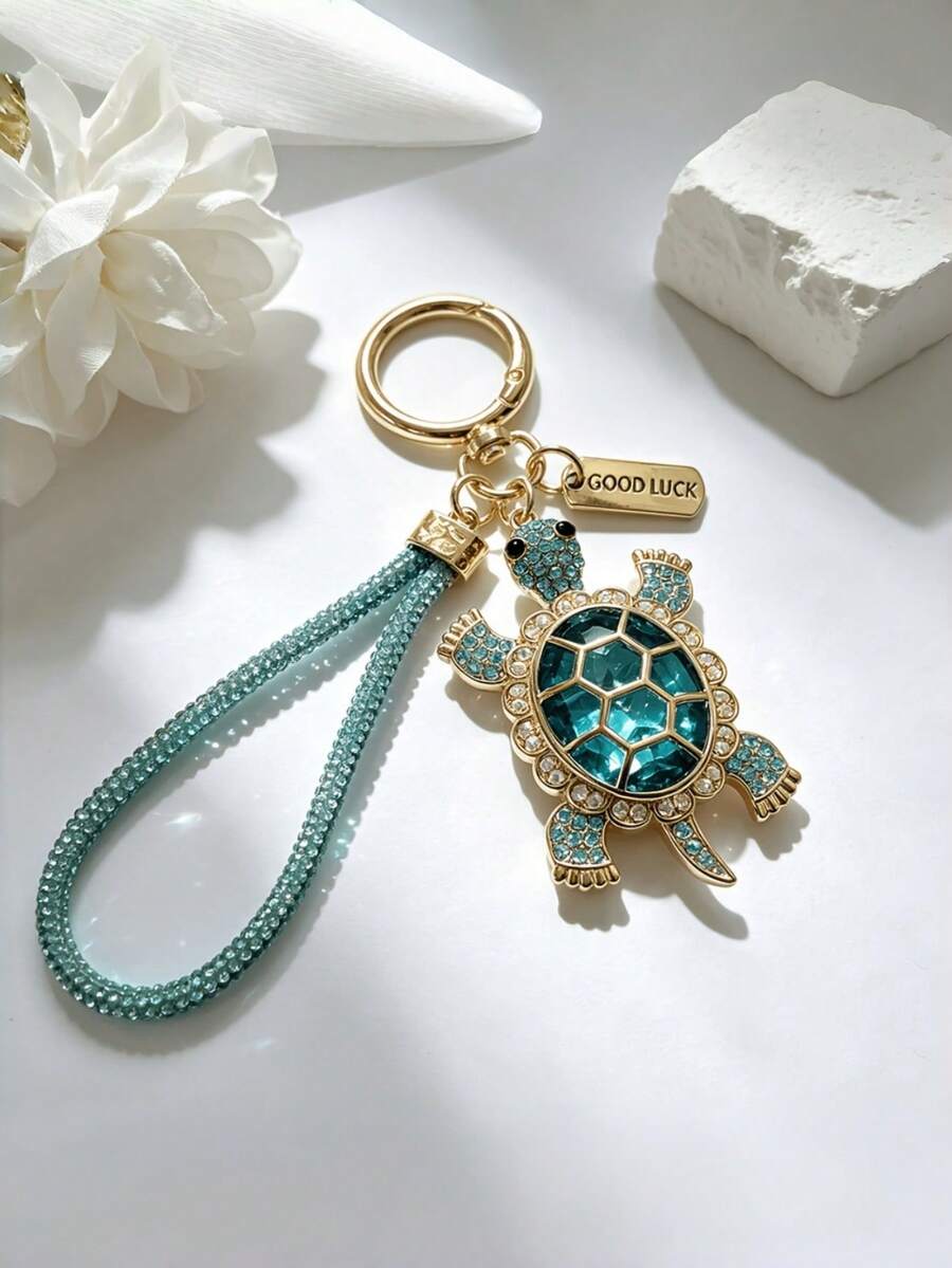 1pc Women's Turtle Keychain, Faux Crystal Turtle Key Ring, Cute Animal Pendant, Suitable For Handbags, Car Keys, Perfect Gift For Back To School, Birthday - Multicolor - View 1