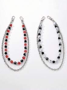 1pc Hip Hop Punk Style Dice Black Rhinestone Beaded Chain Waist Chain, Suitable For Waist Decoration And Party Wear - Multicolor - View 1