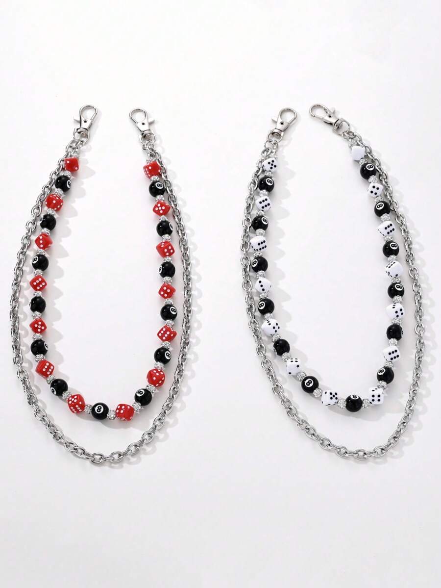 1pc Hip Hop Punk Style Dice Black Rhinestone Beaded Chain Waist Chain, Suitable For Waist Decoration And Party Wear - Multicolor - View 1