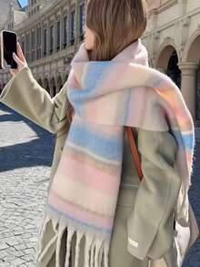 1pc Striped Scarf, Comfortable And Warm, Thick Striped Design, Autumn/Winter Warmth, Suitable For Outdoor Wear, Cute And Elegant - Multicolor - View 7