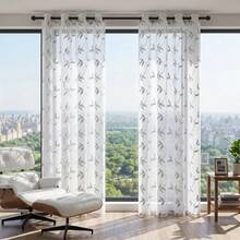 1pc/2pcs Sheer Curtains, Decorative Embroidered Faux Linen Curtains, Suitable For Home Kitchen, Living Room And Bedroom - B Grey - View 6