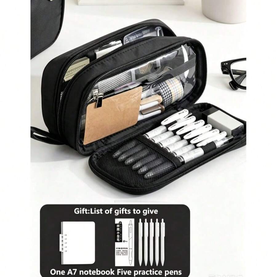 1pc Minimalist Large Capacity Pencil Case, Portable Handheld Stationery Storage Bag, Suitable For Students, Teenagers And Adults, Ideal School And Office Storage Gift - Multicolor - View 1