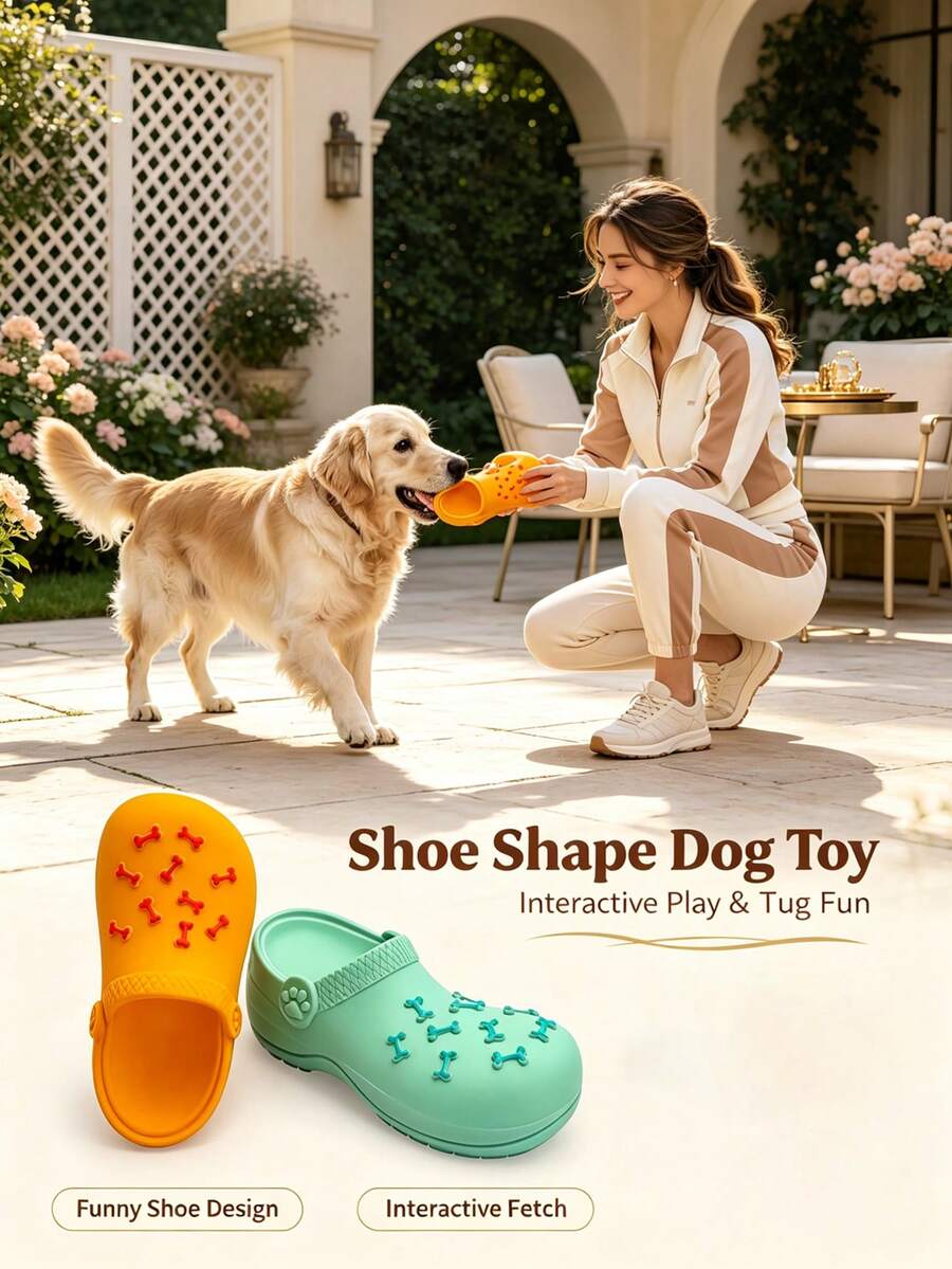 1pc Slipper-Shaped Pet Squeaky Chew Toy, Interactive Dog Training Toy, Durable Wear-Resistant Teeth-Protecting Accessory, Suitable For Indoor And Outdoor Activities, For Puppies And All Dog Breeds