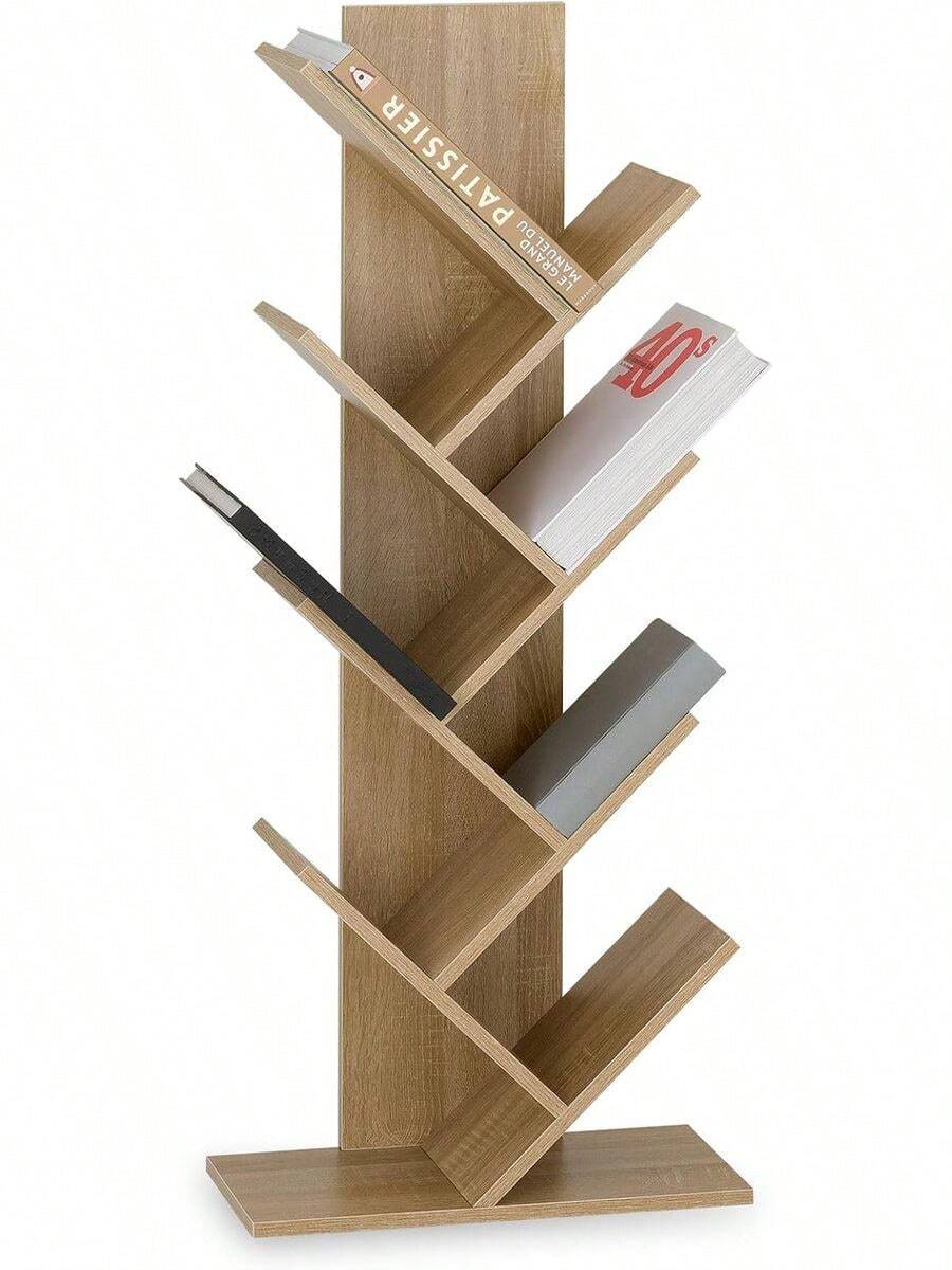 Bücherregal betonoptik - freistehendes Standregal für Bücher, Baumregal, hergestellt aus hochwertiger Spanplatte - Sonoma Eiche - Übersicht 1