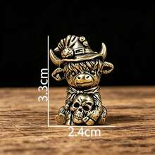 Brass Vintage Distressed Small Figurine Magic Highland Cow Riding A Broom Statue Ornament Halloween Decor Home Decoration Copper Sculpture Collector Gift - 1PC - View 10
