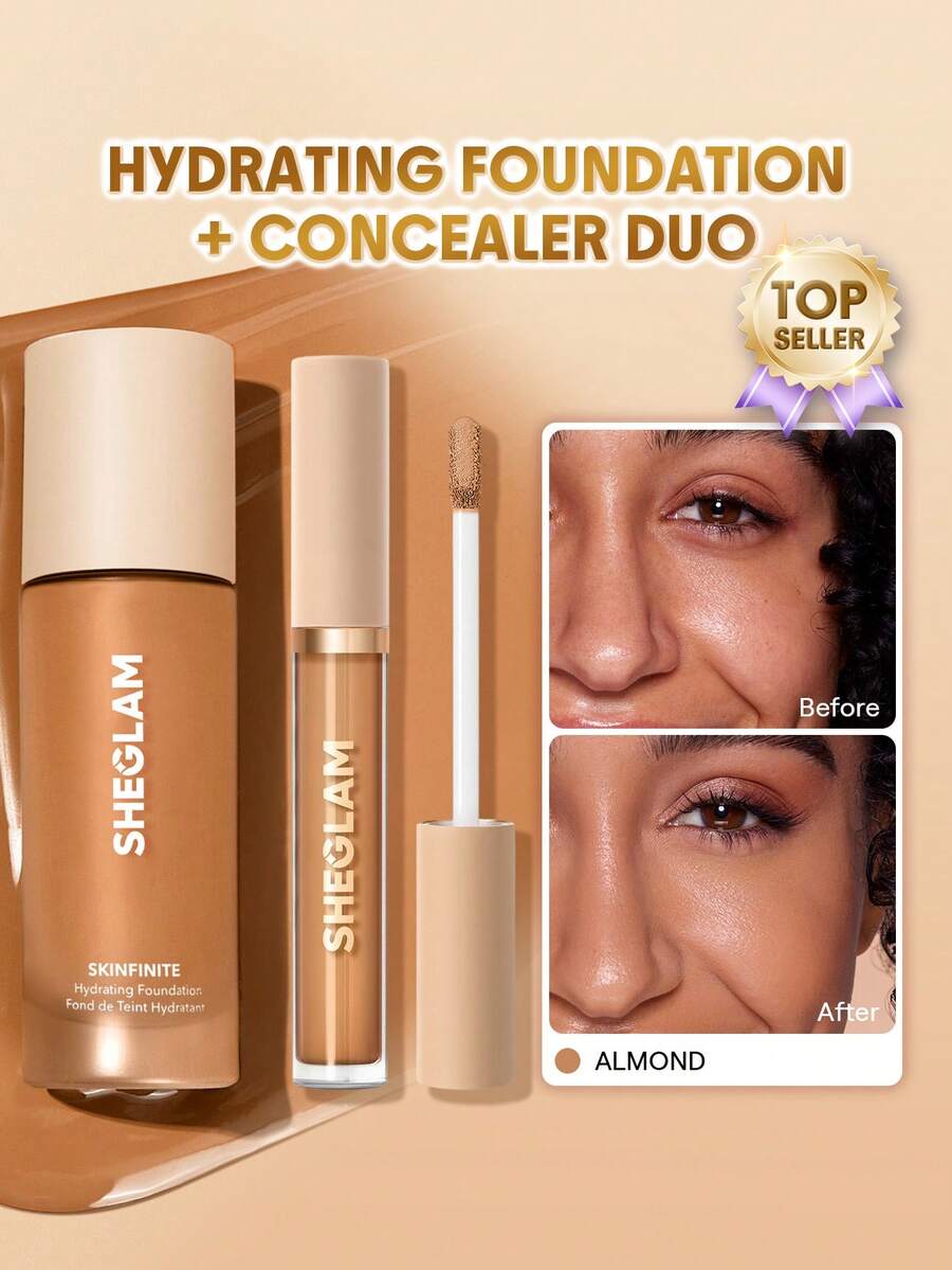 SHEGLAM [2Pcs] Skinfinite Hydrating Foundation & Like Magic Hydrating Concealer Bundle Set - Almond - View 1
