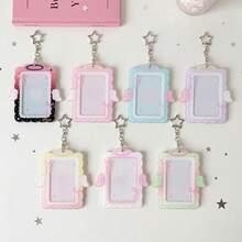 Angel Wings Acrylic Small Card Holder Keychain, Lace Bow Star Chain ID Card Display Frame, Sweet Macaron Color Photo Card Protective Sleeve, Ideal Decorative Keychain Gift For Fans, Teenage Girls And Photo Collectors, Back To School Season - Card Sleeve - View 1