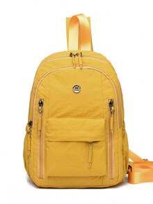 Lightweight Crinkle Nylon Backpack, Multi-Pocket Zipper Casual Daypack, Water Resistant Soft Rucksack For Daily Travel Shopping School - Multicolor - View 3